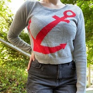 Dynamite Red Anchor Cropped Sweater